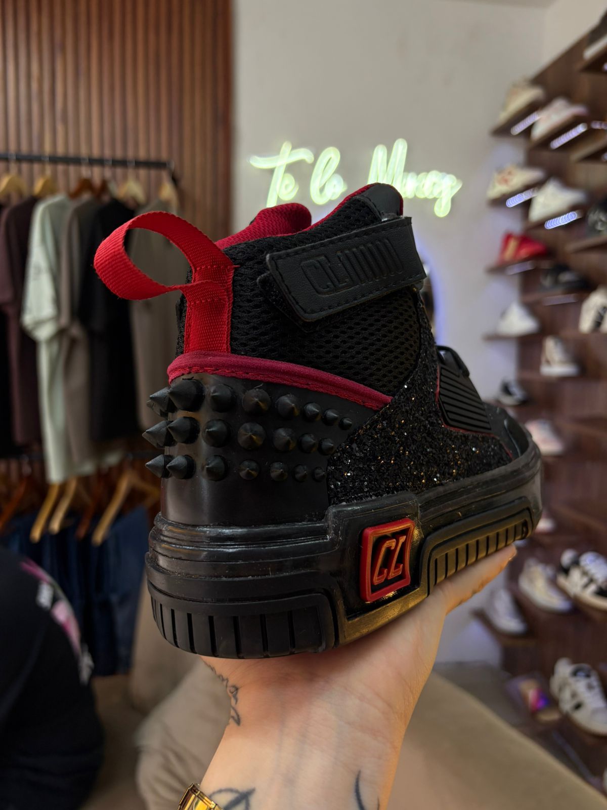 Louboutin High Top Black Glitter