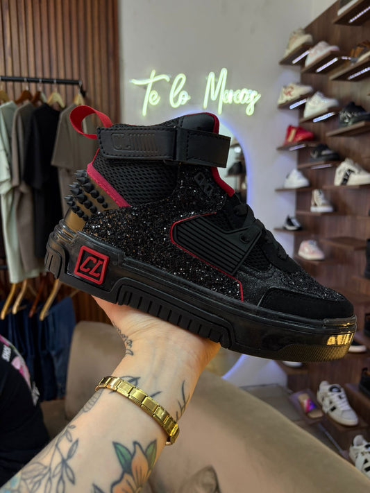 Louboutin High Top Black Glitter