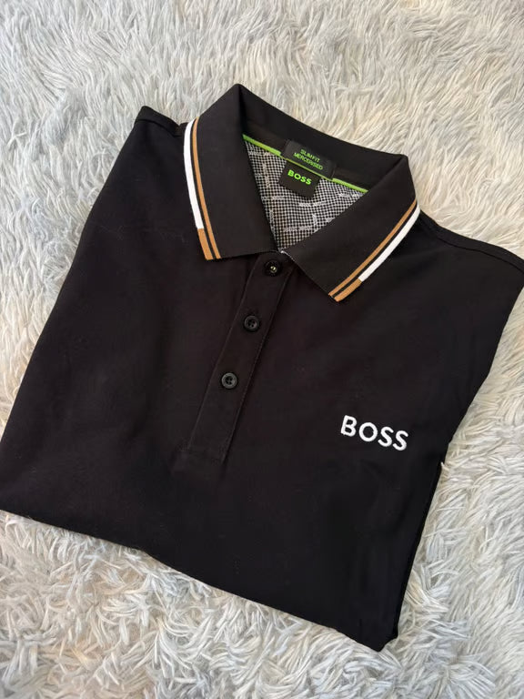 Camisa boss cuello cafe/Blanco